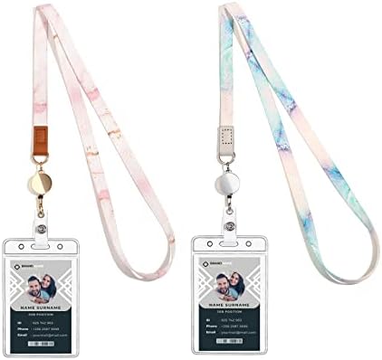Cute Lanyard id Holder Durable Retractable Lanyards for ID Badges,Waterproof ID Badge Holder for Cruise Ships Key Cards (Cool Marble)
