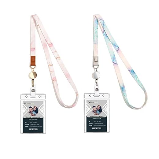 Cute Lanyard id Holder Durable Retractable Lanyards for ID Badges,Waterproof ID Badge Holder for Cruise Ships Key Cards (Cool Marble)