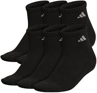 adidas Women's Athletic Cushioned 6-Pack Quarter, Black/Aluminum 2, Medium