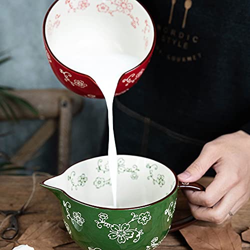 Gaolinci Cherry Blossom Pattern Kitchen Ceramic Mixing Bowl, 1 Quart Large Bowl, With Pouring Spout And Handle #TOP5