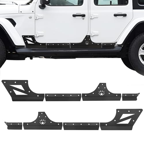 Tokmowin Door Armor Cladding Skid Plate Compatible with 2007-2018 Jeep Wrangler JK 4 Doors Slider Rocker Guards, Heavy-Duty Body Armor Cladding Rocker Panel Guard