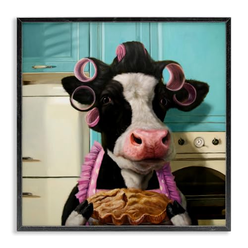 Glamorous Cow Baking Pie, 17 x 17 Inch Framed Giclée Print