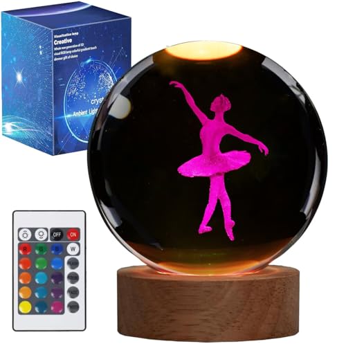 POSSHE Ballett Nachtlicht, Tanzaufführung Geschenk, K9 8 cm Kristallkugellampe mit 16 Farben Fernbedienung, Upgradierte Lampe für Geburtstag & Weihnachten, Geschenk für Ballerina Mädchen