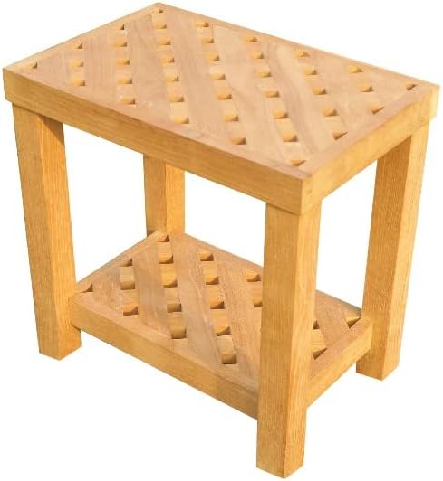 Banco Bunbury de teca de grado A de 18 x 12 pulgadas para duchabañopiscina con estante