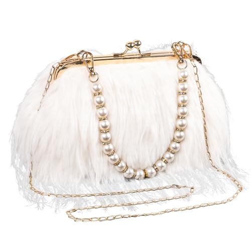 Image of Women Clutch Purses,Fluffy Feather Evening Handbags for Wedding Party Banquet Prom Crossbody Bag