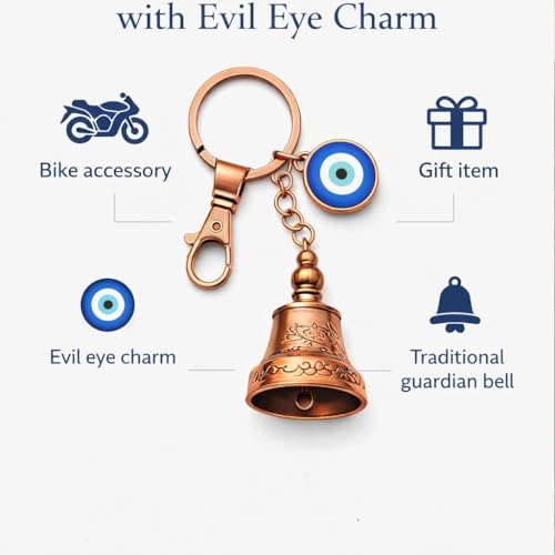 Image of AutokraftZ Copper Guardian Bell with Tibetan Keychain for Motorcycle & Bike | Classic Safety Bell | Symbol of Protection & Good Luck | Premium Gift for Bikers & Riders