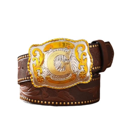 Ceinture de cowboy monogrammée avec boucle rétro et sangle à motif taureau