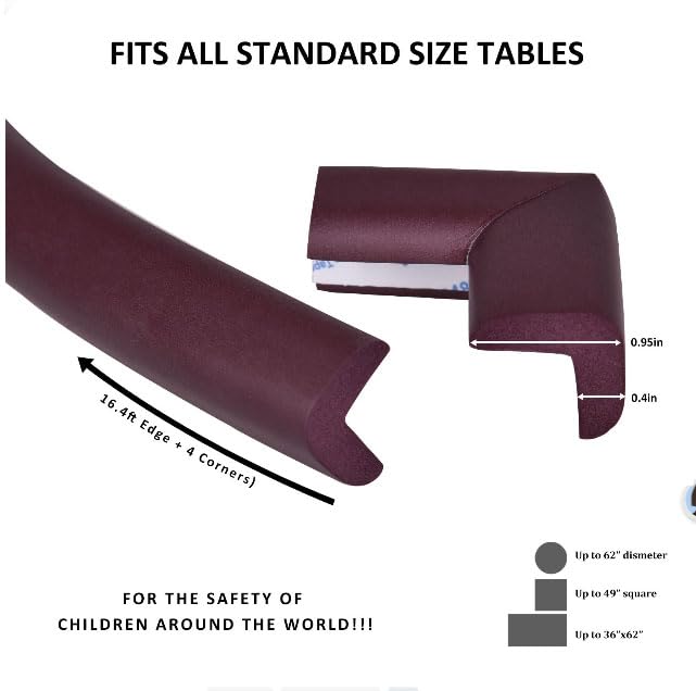 Image of Baby Proofing Edge and Corner Guards, 16.4 ft + 4 Corners, Coffee | NBR Foam, 3M Adhesive, Cut-to-Fit Edge Roll, 4 Corner Guards, Furniture Edge Protection