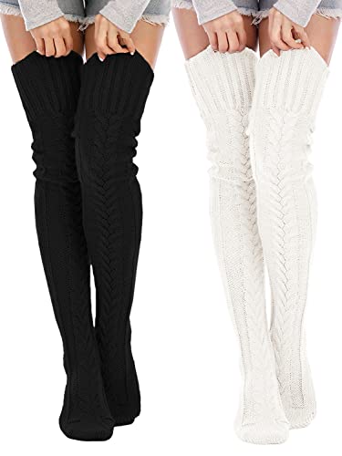 Image of YELAIVP Women's Cable Knitted Thigh High Boot Socks Extra Long Winter Stockings Over Knee Leg Warmers