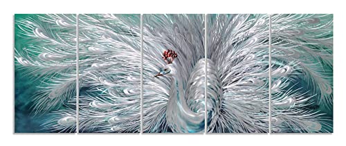 Yihui Arts Peacock Metal Wall Art, Teal And Silver Aluminum Artwork, Modern Sculpture For Living Room Bedroom Bathroom Decor #TOP2