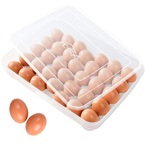 HANSGO 34 Egg Container, Egg Holder for Refrigerator Deviled Egg Tray Carrier with Lid Fridge Egg Dispenser Egg Storage Stackable Plastic Egg Containers HANSGO 34 Egg Container, Egg Holder for Refrigerator Deviled Egg Tray Carrier with Lid Fridge Egg Dispenser Egg Storage Stackable Plastic Egg Containers