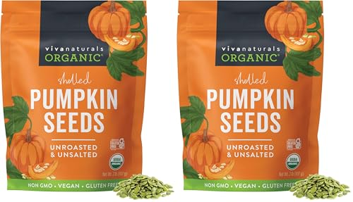Viva Naturals Organic Pumpkin Seeds,2 lb (32 oz,907 g) – Shelled,Unroasted,Unsalted,Non-GMO,Vegan,Good Source of Iron &amp; Dietary Fiber,Perfect for Salads,(Pack of 2)