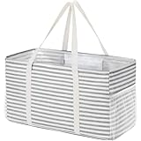 Lifewit Extra Large Tote Bag, Reusable Grocery Bags with Metal Wire Frame and Handles, Standing Utility Foldable Shopping Bags for Storage, Picnics, Beach, Pool, Laundry, Car, Camping, 1 Pack, Grey