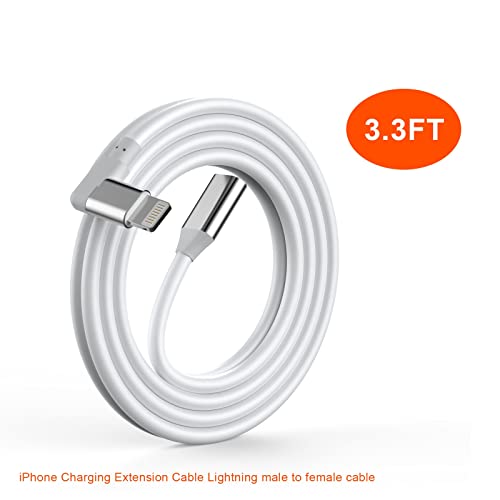Iphone Charger Extension Cable,[Apple Mfi Certified] 90 Degree Lightning Charging Male To Female Extender Dock Cable Adapter For Iphone 14 Pro Max/13/12/11/Xs/Xr/X/8/7/6 Pass Data Audio #TOP5