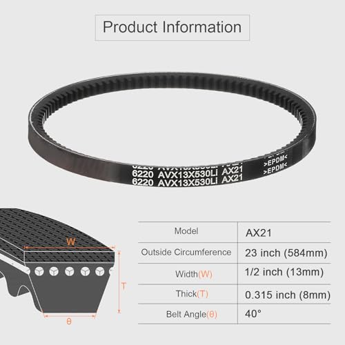 Image of uxcell 3 Pcs AX21 EPDM V-Belt, Raw Edge Cogged Industrial Rubber V Belt 1 /2 inch Width x 21 inch Inside Circumference
