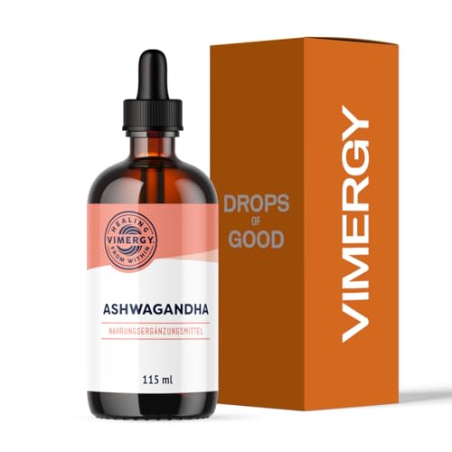 Vimergy Ashwagandha Flüssig, 57 Anwendungen – Glycerin Ashwagandha Extrakt – Vegan – Ohne Zucker und Bindemittel – Gentechnik- & Glutenfrei (115 ml)