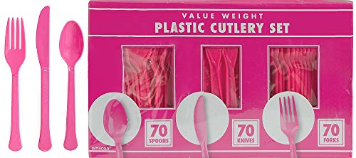Bright Pink Plastic Heavy Weight Assorted Cutlery (200 Count) - Premium Disposable Plastic and Sturdy Cutlery, Perfect for Home Use and All Kinds of Occasions