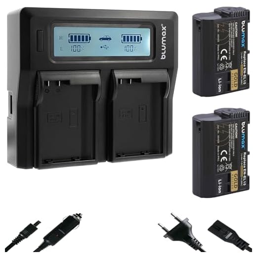 2 x Blumax Gold Edition batteri ersätter Nikon EN-EL15a EN-EL15b EN-EL15c – 2040 mAh kompatibel med Nikon D780 D850 Z6 Z7 dubbel LCD-laddare dubbel