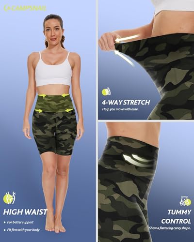 CAMPSNAIL Biker Shorts Women with Pockets - 3"/5"/8" High Waisted Workout Spandex Tummy Control Gym Running Yoga Shorts