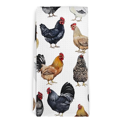 dvhdajed Rustic Chicken Rooster Decor Kitchen Towels and Dish Towel, Farmhouse Chicken Themed Gifts Hand Towels, Rustic Christmas Rooster Cottage Decor Dish Tea Hand Towel for Bathroom Kitchen,16x24
