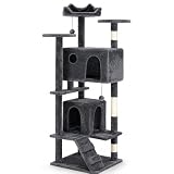Árbol rascador para Gatos Grandes 150 cm, Torre multinivel Gris con 2 Cuevas, Cama Superior, Plataformas, Postes de sisal,