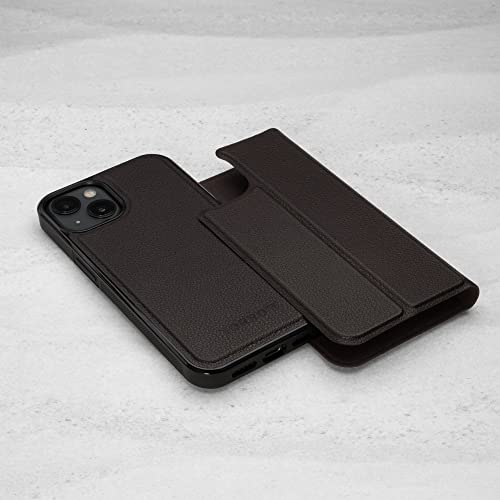 Torro Leather Bumper Case Compatible With Iphone 13 Mini - Magsafe Compatible With Detachable Folio Viewing Stand (Dark Brown) #TOP3