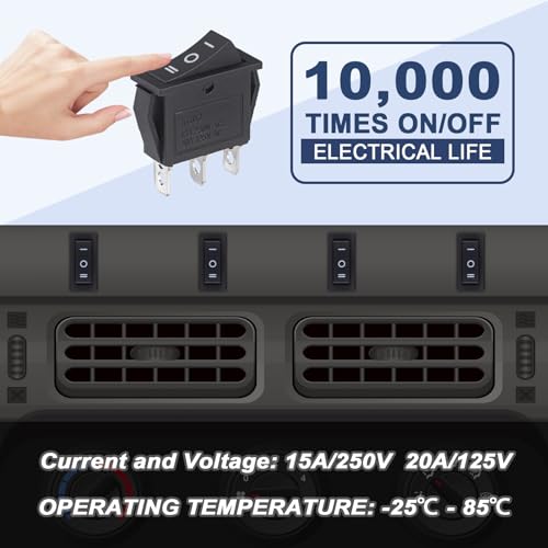 Miniatura 4 de Vexunga Kcd3 Interruptor Basculante Negro 3pines 15a 250 Vac 20a 125 Vac Interruptores Palanca 3posiciones On-Off-On Para Coche Barcos Camper 10 Piezas
