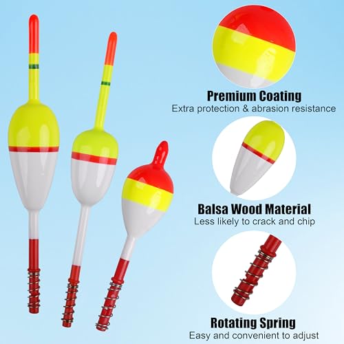 OROOTL Wood Slip Bobbers Fishing Floats and Bobbers, 10pcs Spring Oval Stick Slip Floats Weighted Bobber for Crappie Catfish Trout Panfish Walleyes Fishing - Thumbnail 2