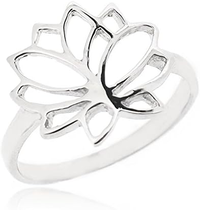 SOVATS Lotus Flower Ring for Women 925 Sterling Silver Rhodium Plated - Perfect for Nature Lover, Size 5