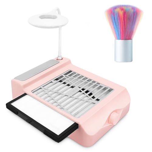 Aspirateur Ongle Professionnelle, Aspirateur Table Manucure, Puissant Onglerie Collecteur de Poussière Ventilateur Aspirateur, Aspiration Réglable (Rose)