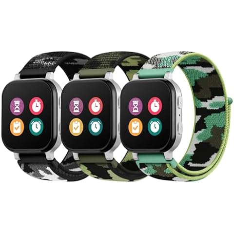 3 Pack Kids Nylon Bands Compatible with Gizmo Watch 3 2 1/Gabb Watch 3e 3 2 1/Sync UP Watch/Cosmo Jr Track Watch, 20mm Hook & Loop Soft Breathable Velcro Watch Band for Boys & Girls Cover