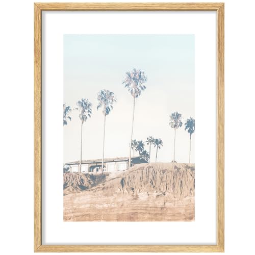 SIGNWIN Framed Poster Coastal Palms Scenic Beach House with Tall Palm Trees Illustrations Nature Wilderness Minimalist Decorative for Living Room, Bedroom, Office - 12"x16" Natural