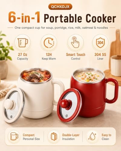 Multi-Function Portable Electric Stewing Cup, 27 Oz 6-in-1 Cooker - 1