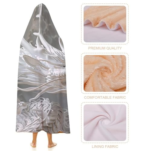 Cape à capuche imprimée style dragon blanc plaid de voyage