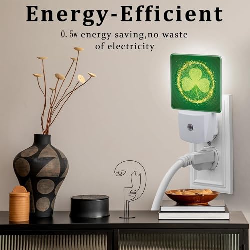 Image of St Patrick's Day Shamrock Night Light Plug into Wall,Green Irish Clover Leaf Dusk to Dawn Night Light Plug in,0.5w Energy Saving Sleep Friendly NightLight for Kids Boys Girls Home Decor