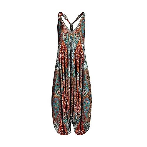 OIOLOYJM Summer Plus Size Boho Overalls for Women 2025 Fashion Jumpsuits Loose Fit Rompers Floral Printed Baggy Harem Pants