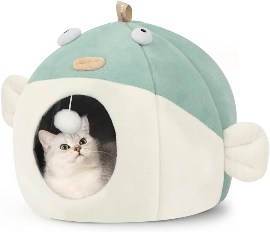Vanansa Cat Bed for Indoor Cats, Large Covered Cat Bed with Anti-Scratch Lining, Ultra Soft Cat Hideaway, Warm Cute Cat House with…
