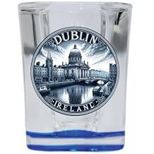 Dublin Ireland Souvenir 2 Ounce Shot Glass Square Blue Base Single
