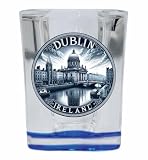 Dublin Ireland Souvenir 2 Ounce Shot Glass Square Blue Base Single
