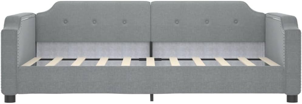 Daybed with Trundle Light Grey Fabric Polyester Platform Bed Frame Sturdy Slatted Foundation for Bedroom Modern Minimalist Furniture Easy Assembly No Box Spring Needed
