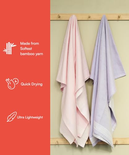 Image of Thirsty Towel by Doctor Towels, Bamboo Bath Towel Slub 250 GSM | Pack of 2 Quick Dry & Ultra Soft | Antimicrobial Bamboo Towels for Bath Large Size 75 x 150 cm for Men & Women - Pink, Viola