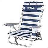 AKTIVE Chaise de Plage Pliante et Inclinable avec 4 Positions Rayures Bleues et Blanches, Dimensions 50X45X76cm, Poids Max 110 kg, Matériau Polyester, Anti Roulement, Chaises de Plage (62286)