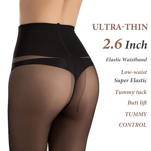 Image of Women's Ultra-Thin 40 Denier Pantyhose - Low-Waist T-Crotch Design, Anti-Snag Reinforced Toe & Heel, Sheer Stockings for Everyday Comfort(Black,L)