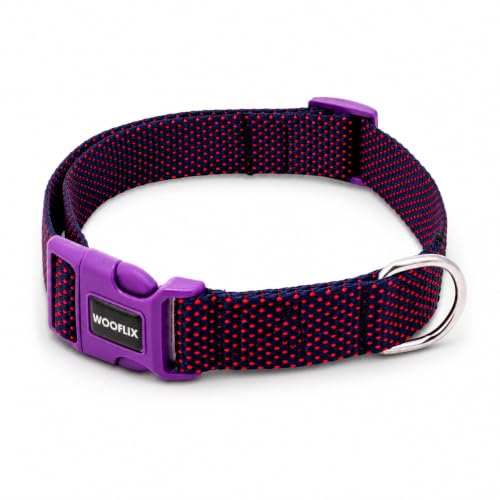 Image of Wooflix Premium Adjustable Dog Collar for Small, Medium & Large Breed Dogs | Heavy Duty Nylon Dog Neck Belt with Strong Buckle & D-Ring for Walking, Training & Daily Use (Purple, Extra Large)