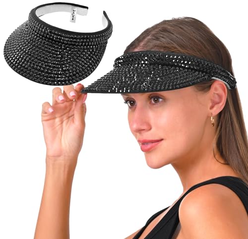 Kejea Glänzender Strass Visor Sonnenblende Schwarz