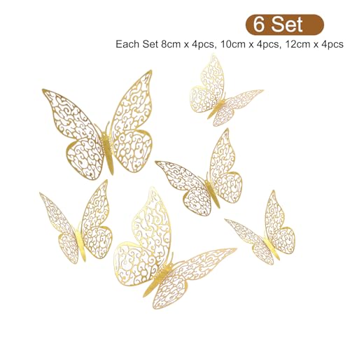 Set de 72 adhesivos de mariposas 3D para pared color dorado miniatura 3
