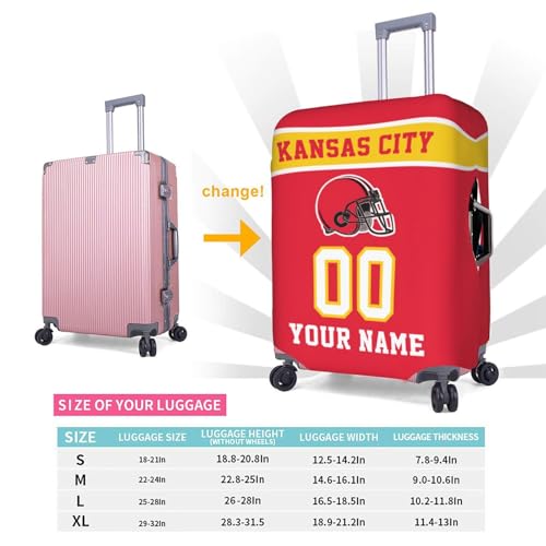 Image of Custom Kansas City Luggage Cover Personalized Football Style Suitcase Cover with Name Number Customized Washable Elastic Sports Travel Suitcase Protector for Business Vacation Gifts