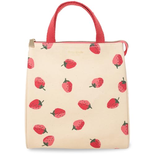 kate spade new york Lancheira fofa para mulheres, lancheira de grande capacidade, lancheira para adultos com forro interno térmico prateado e bolso de armazenamento (morangos)