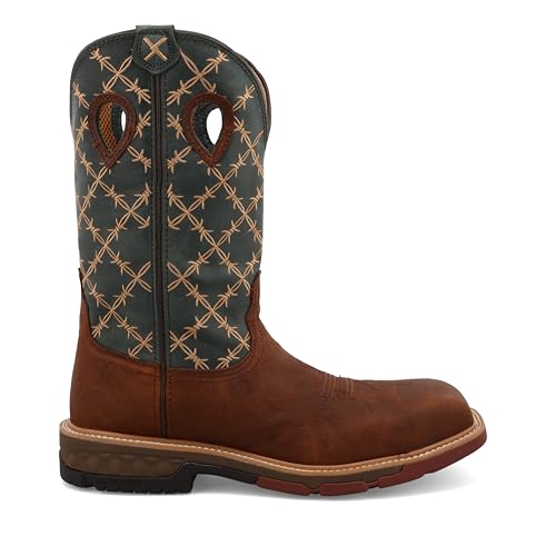 Twisted X Men's 12" Western Work Boot, Square Toe Nano Toe with CellStretch, Mocha & Slate, 12 D4