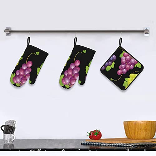 Fruit Grapes Oven Mitts And Pot Holders Sets Of 3, Heat Resistant Potholders For Cooking Grilling Bbq #TOP5